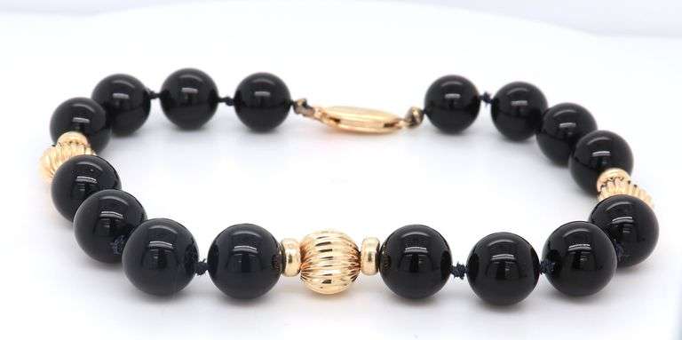 Fantastic Black Onyx and Gold Ball Bead Bracelet