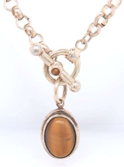 925 Sterling Silver Tiger Eyer Toggle Necklace