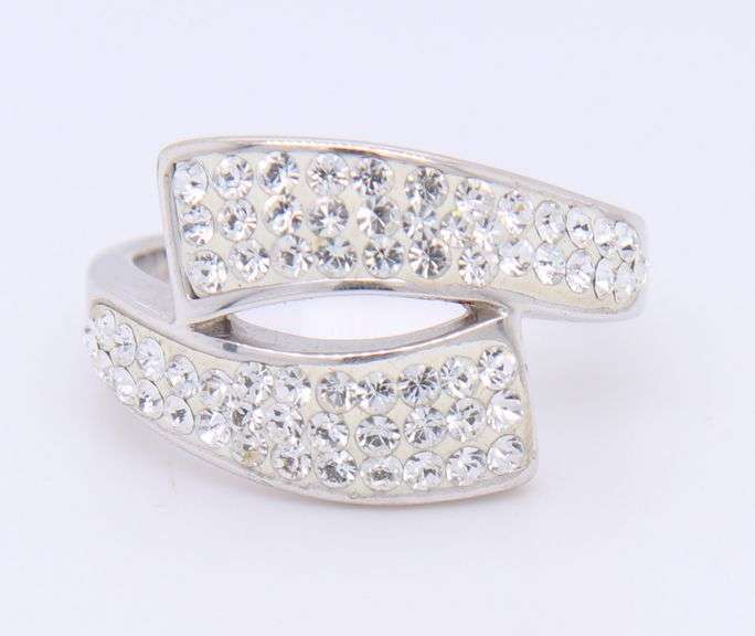 925 Sterling Silver Bypass Crystal Ring