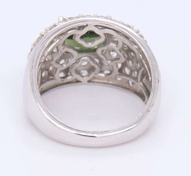 Sterling Silver Dark Green Quartz Crystal Pave Ring