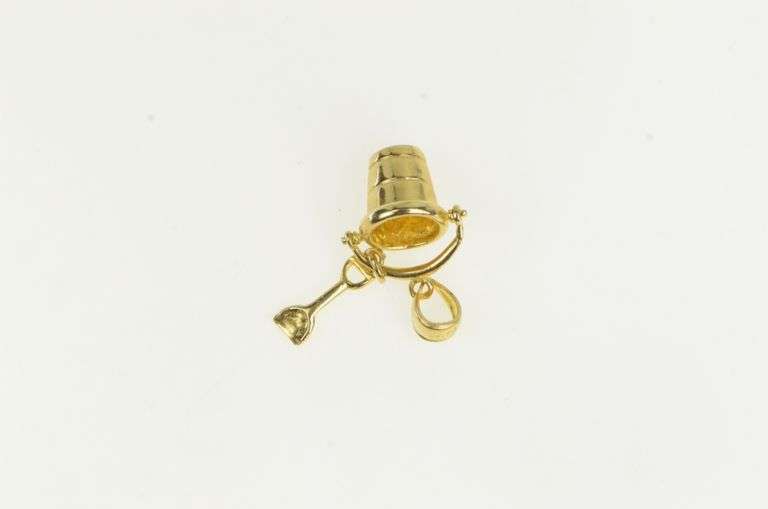 14K Yellow Gold 3D Bucket Pail Shovel Beach Toy Vintage Charm/Pendant