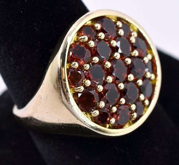 Red Garnet Circle Ring In Sterling Silver