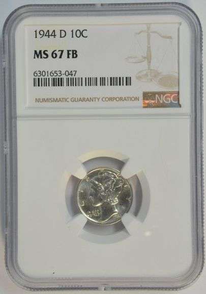 Fabulous Super Gem BU 1944-D Mercury Dime. NGC MS67 FB