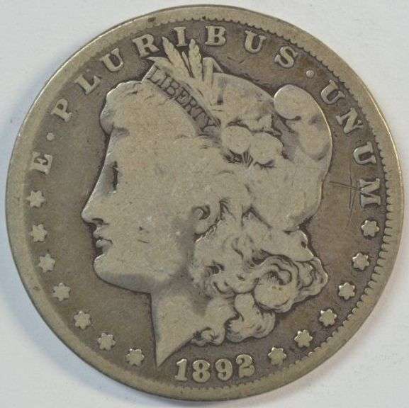 Rare key date 1892-CC Morgan Silver Dollar. Nice circ