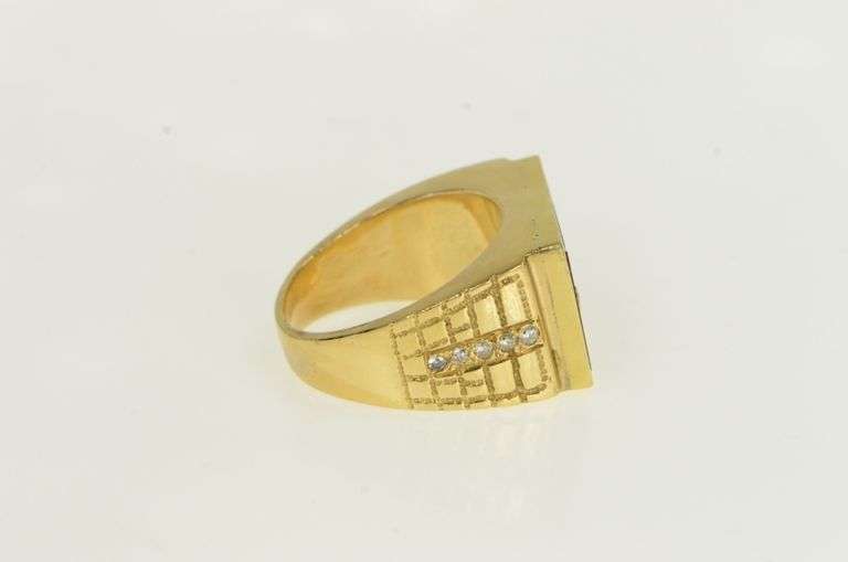 18K Yellow Gold Diamond Puerto Rico Flag Enamel Men's Ring