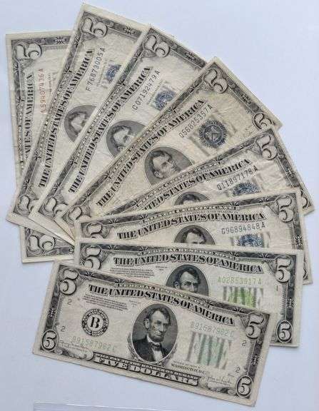 8 Different $ 5 FRN  Silver Certificates or US Notes