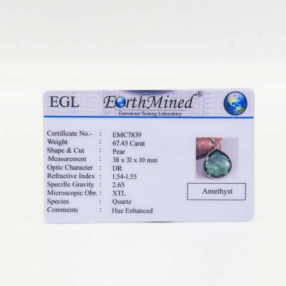 One Certified 67.45 Ct Lab Created Green Amethyst Pendant