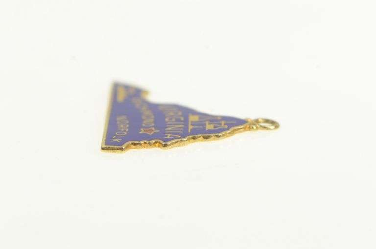 14K Yellow Gold Virginia Enamel Map Travel State Shape Charm/Pendant