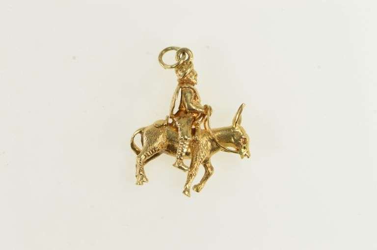 14K Yellow Gold Don Quixote Cervantes Spanish Book Story Charm/Pendant