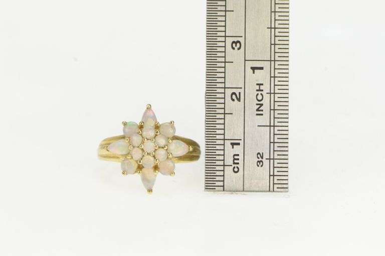 10K Yellow Gold Vintage Natural Opal Squared Cluster Vintage Ring