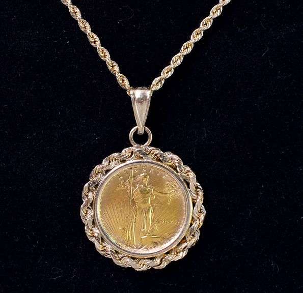 Marvelous 1/10 Oz 1987 Walking Liberty Gold Coin Pendant Necklace In 14K Yellow Gold