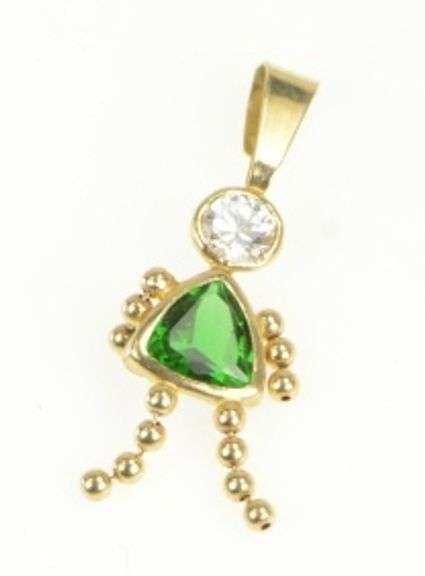 14K Yellow Gold Sim. Emerald CZ May Birthstone Baby Charm/Pendant