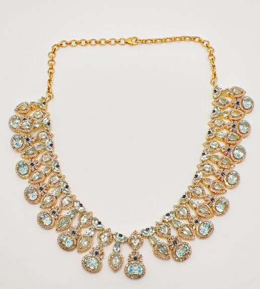 AMAZING 86+CARAT SKY BLUE TOPAZ, BLUE SAPPHIRE, & DIAMOND NECKLACE