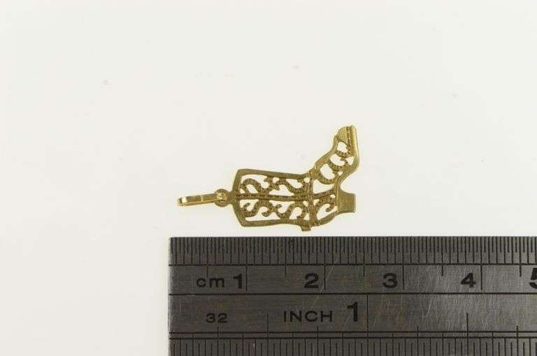 14K Yellow Gold Filigree Cowboy Boot Western Motif Charm/Pendant
