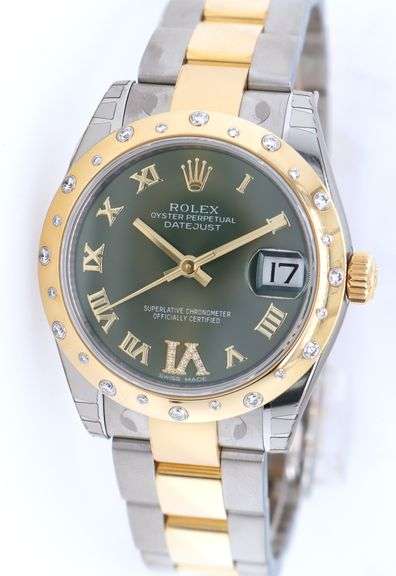 Rolex Datejust Two-Tone 178343, 31mm, Green Diamond Dial, 18K & Steel W/ Box & Papers