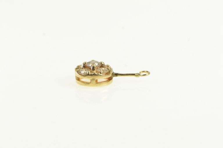 14K Yellow Gold Diamond Round Cluster Vintage Drop Charm/Pendant