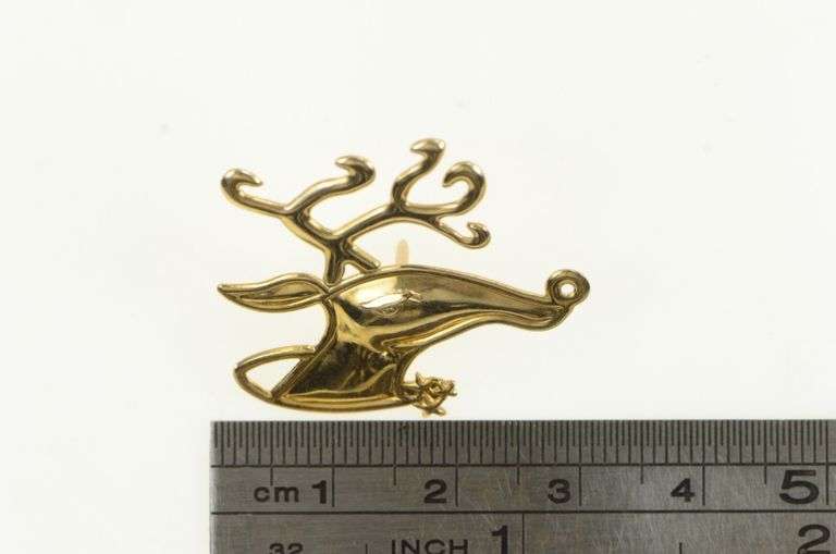 10K Yellow Gold Stylized Reindeer Animal Head Holiday Pin/Brooch