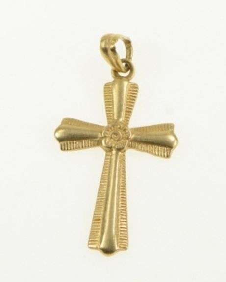 14K Yellow Gold Flower Cross Christian Faith Symbol Charm/Pendant
