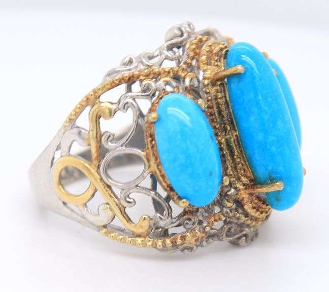 Vintage 25 Sterling Silver 3 Stone Turquoise Ring