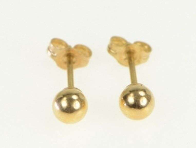 14K Yellow Gold 4mm Vintage Simple Classic Ball Stud Earrings