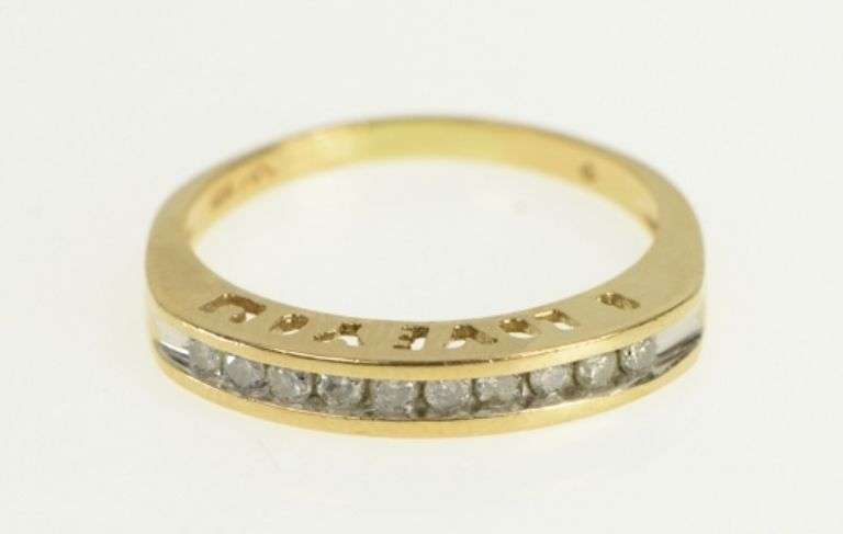 10K Yellow Gold I Love You Message Diamond Wedding Band Ring