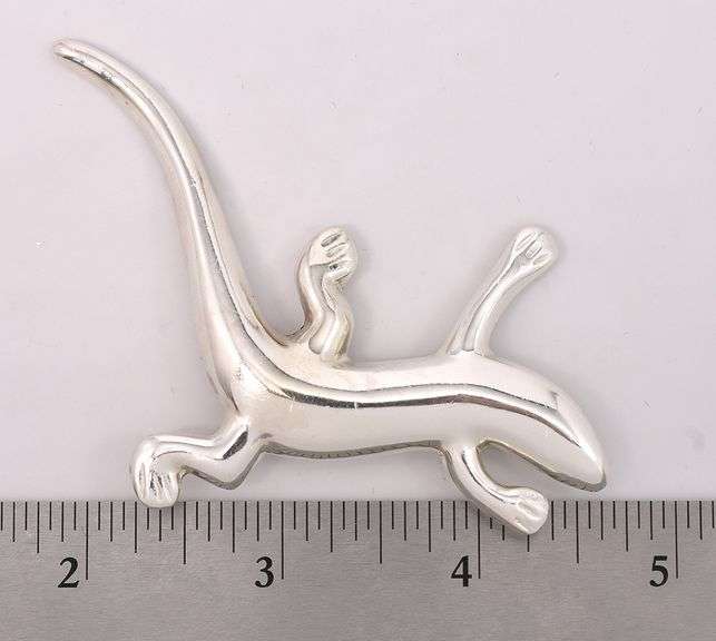 Large Lizard Pin In Sterling Silver