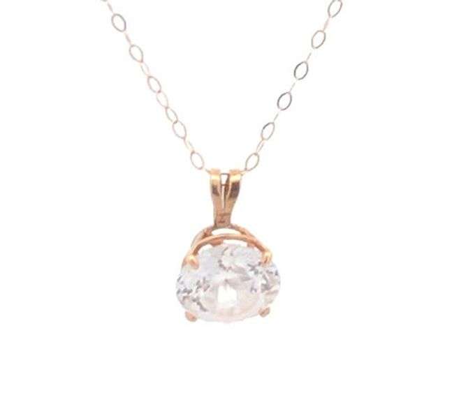 14K Yellow Gold Round CZ Solitaire Vintage Simple Classic Pendant