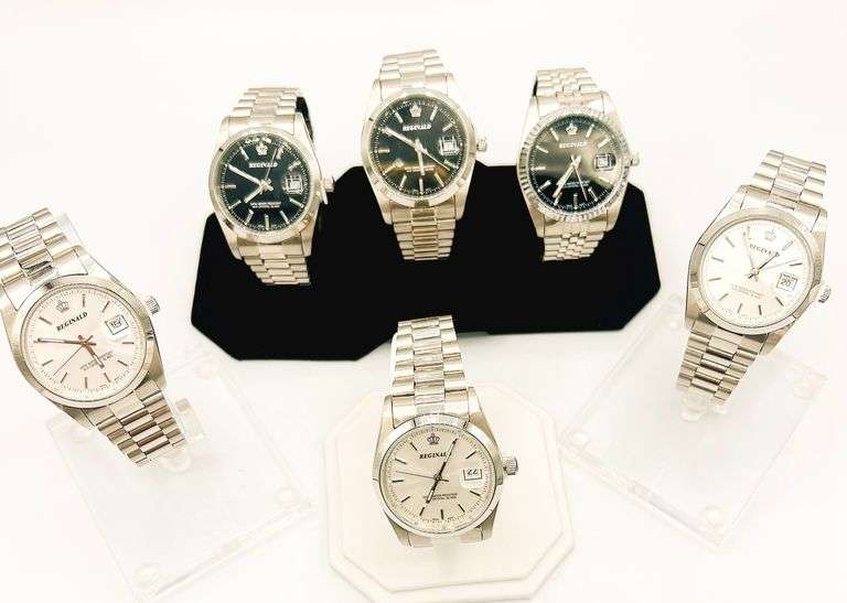 GROUP LOT OF 6x BRAND NEW MEN'S DAY DATE WATCHES- SS AND WATERPROOF