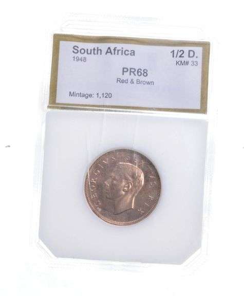 PR68 Red & Brown 1948 South Africa 1/2 Penny - Graded PCI