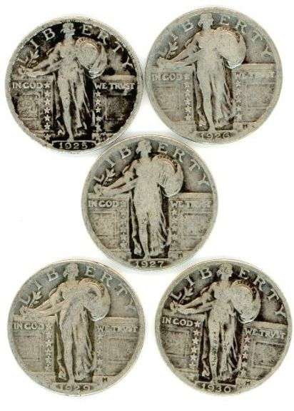 5 Different Standing Liberty Silver Quarters