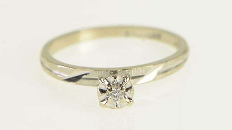 14K White Gold 1940's Diamond Classic Simple Promise Ring