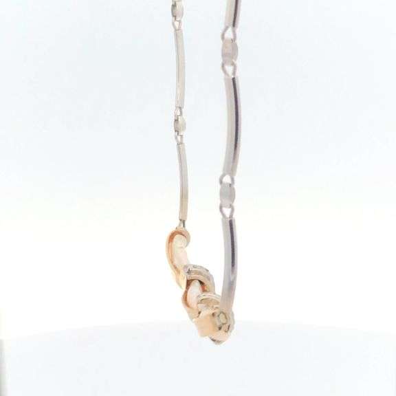 14K White Gold Baroque Pearl Diamond Bar Link Statement Necklace