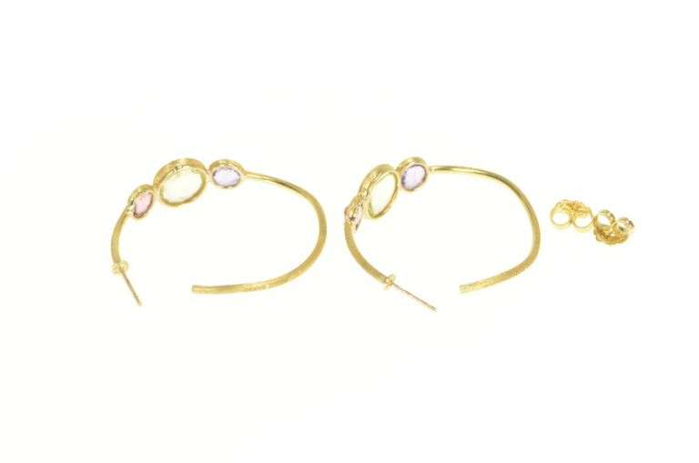 18K Yellow Gold Marco Bicego Jaipur Citrine Amethyst Hoop Earrings