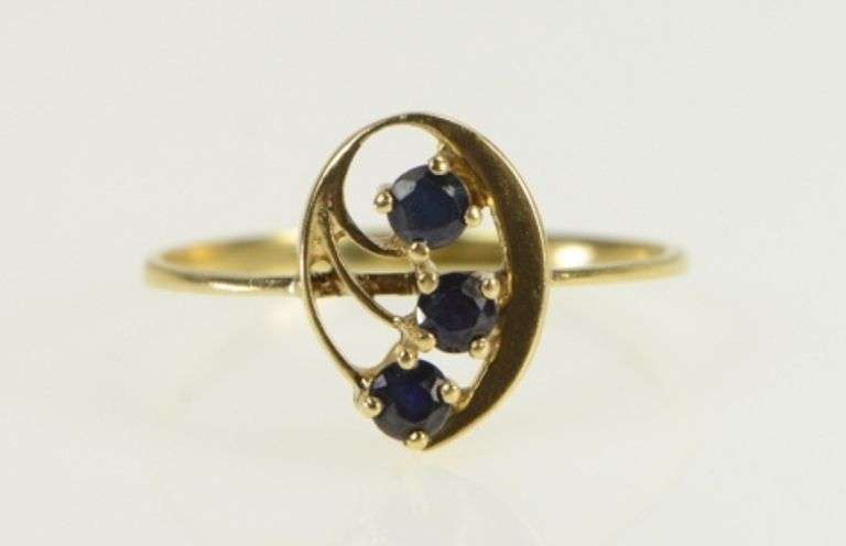 14K Yellow Gold Natural Sapphire Vintage Statement Cluster Ring