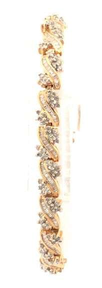 14K Yellow Gold Ctw Diamond Encrusted Vintage Twist Tennis Bracelet