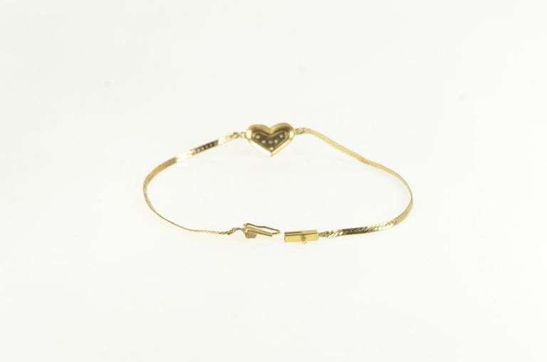 14K Yellow Gold Diamond Inset Vintage Heart Love Symbol Bracelet