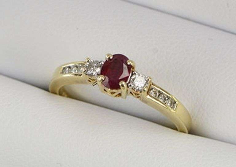 14K Yellow Gold Natural Ruby Diamond Accent Engagement Ring