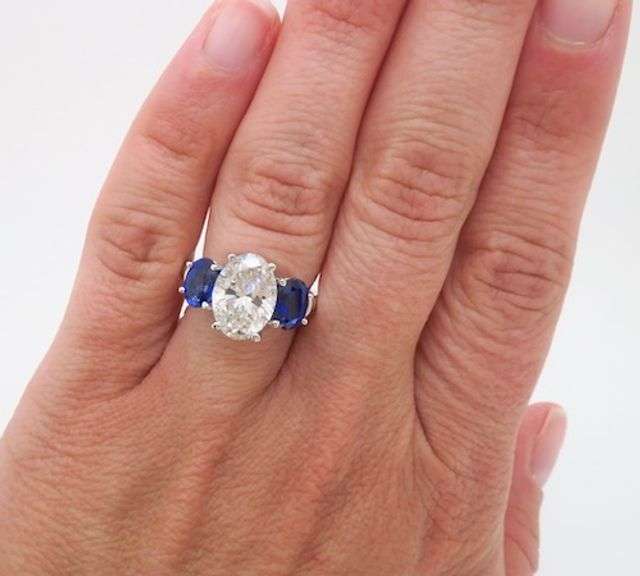 Certified 3.00ct Oval Diamond Engagement Ring with Blue Sapphires