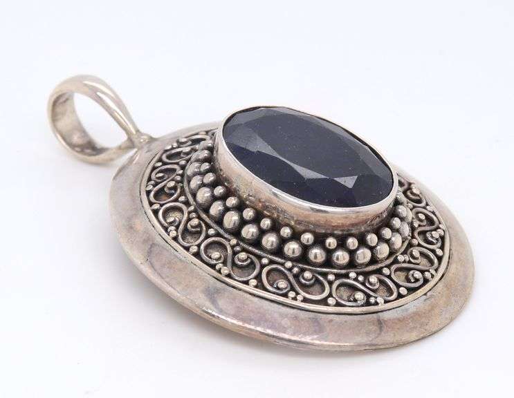 Art Deco 925 Sterling Silver Sapphire Pendant