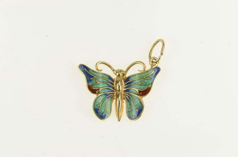14K Yellow Gold Enamel Butterfly Change Beauty Symbol Charm/Pendant