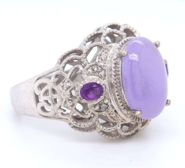 925 Sterling Silver Lavender Jade Ring