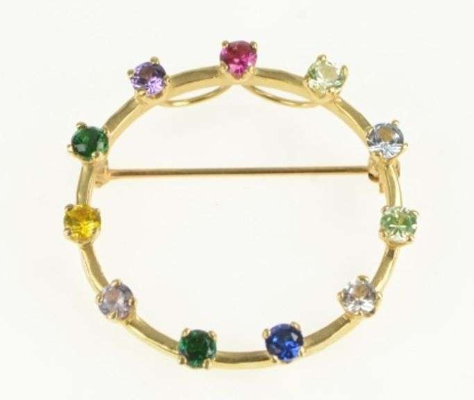 14K Yellow Gold 1960's Round Rainbow Spinel Gemstone Pendant