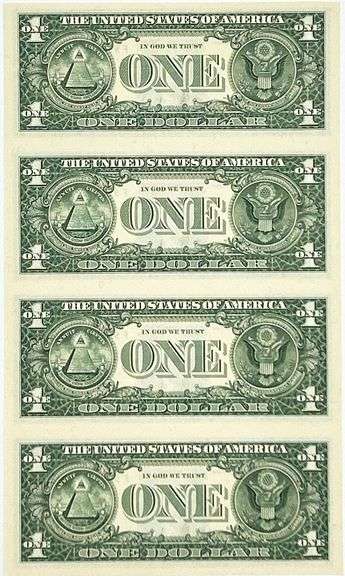 Uncut Currency Sheet 4 x $1 2003A UNC