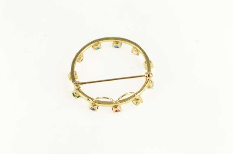 14K Yellow Gold 1960's Round Rainbow Spinel Gemstone Pendant