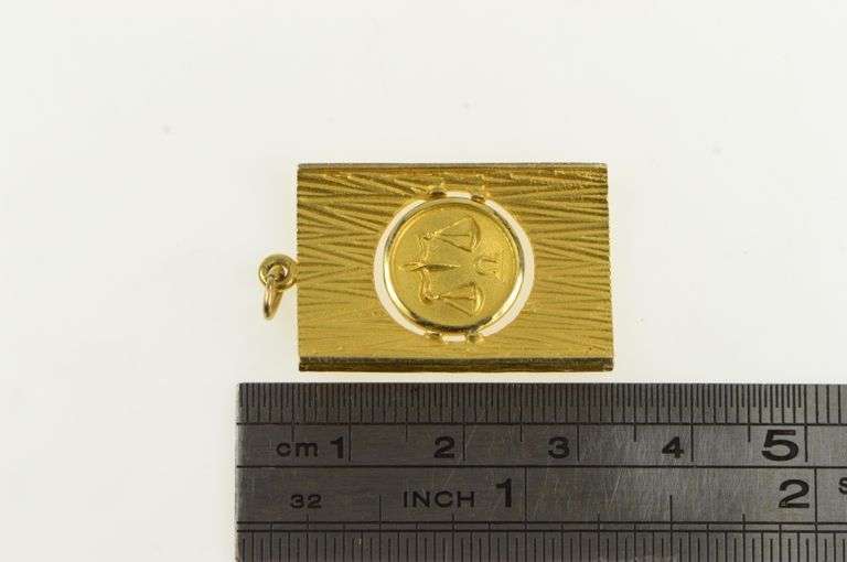 14K Yellow Gold Libra Astrology Zodiac Sign Squared Vintage Pendant