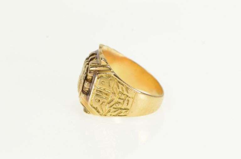 18K Yellow Gold Vintage Peruvian Ornate Mayan Design Ring