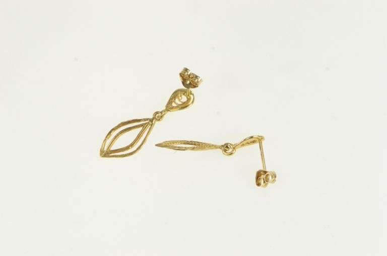 14K Yellow Gold Diamond Cut Vintage Drop Dangle Geometric Earrings