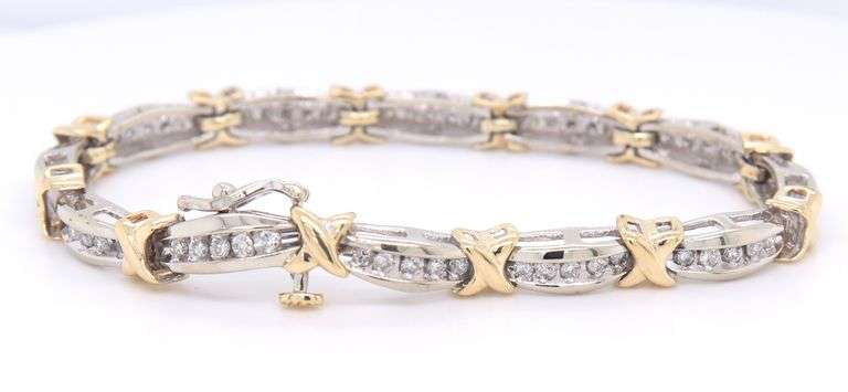 GORGEOUS DIAMOND AND SOLID GOLD X LINK TENNIS BRACELET