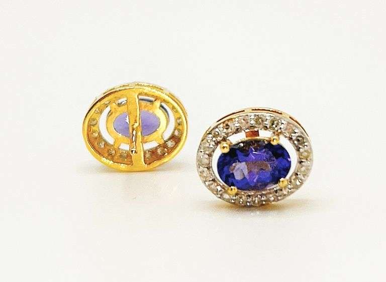 14KT SOLID YELLOW GOLD, TANZANITE, & DIAMOND EARRINGS