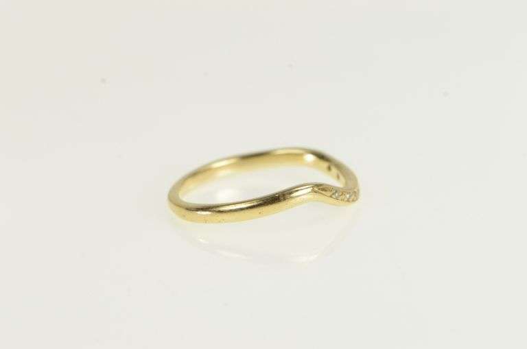 14K Yellow Gold 1940's Diamond Curvy Contour Wedding Band Ring
